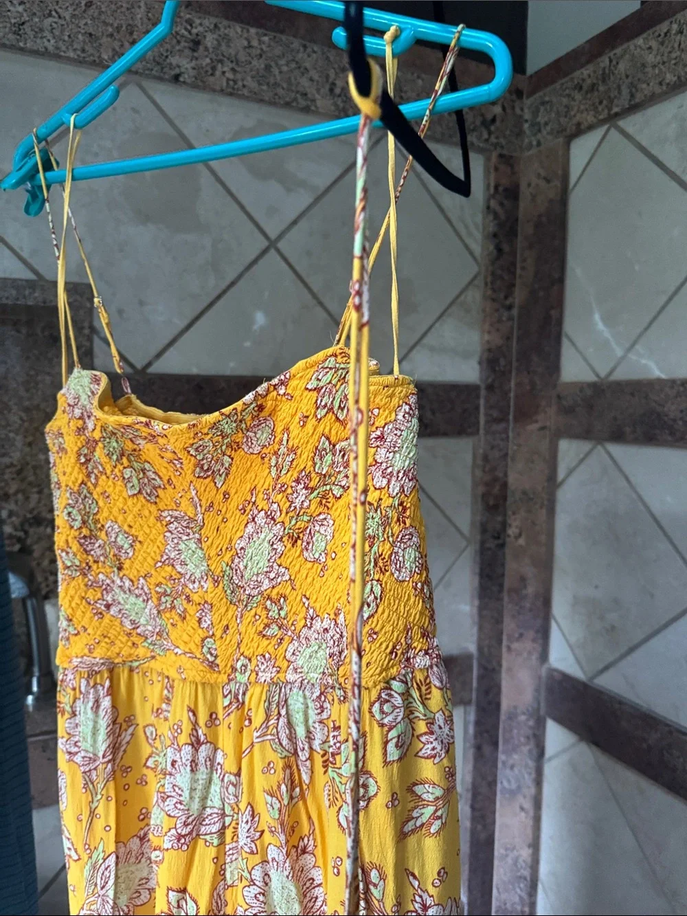 Free People Yellow Floral Jumper with Pink & Cream Blooms